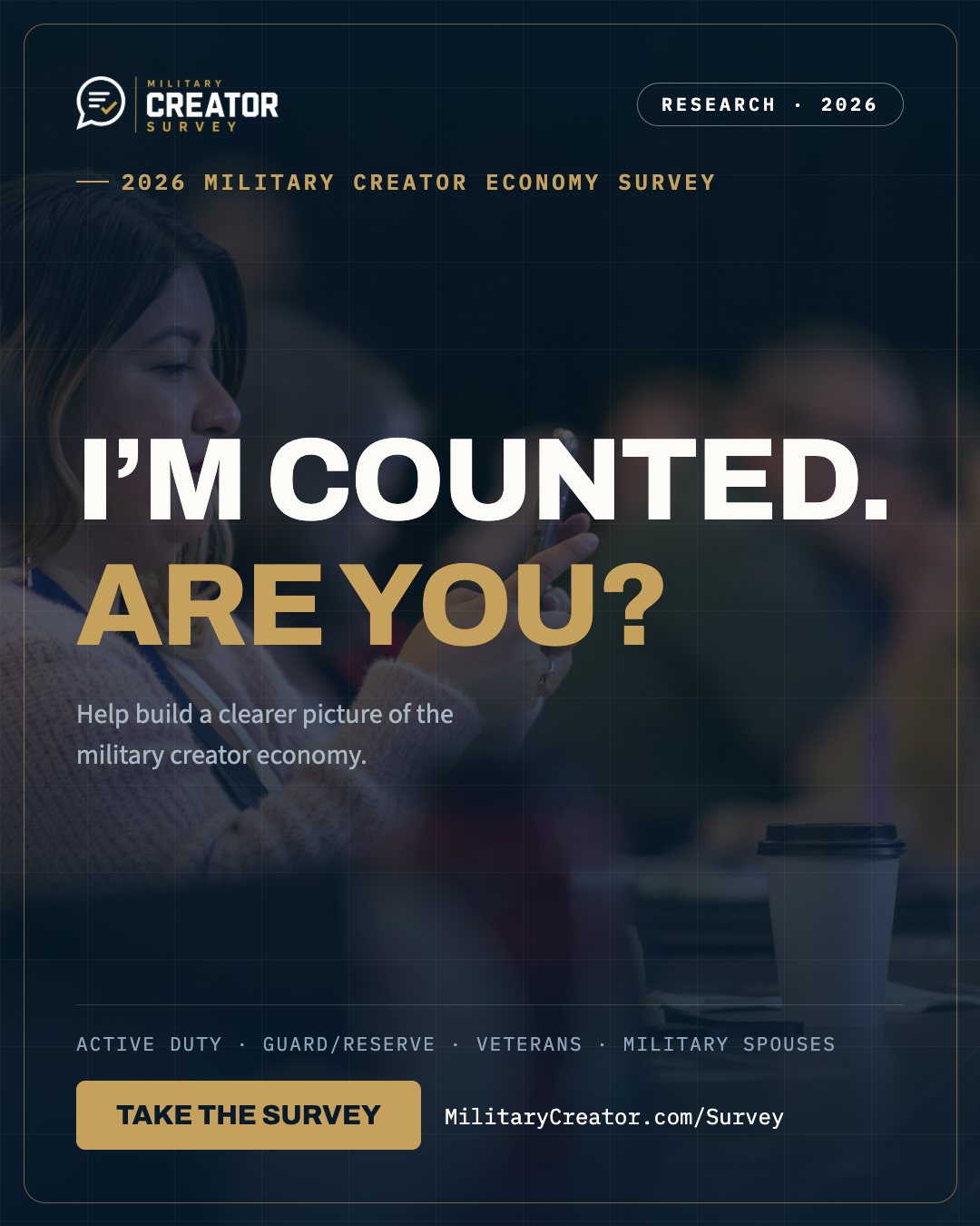 I’m counted. Are you? — 2026 Military Creator Economy Survey campaign badge